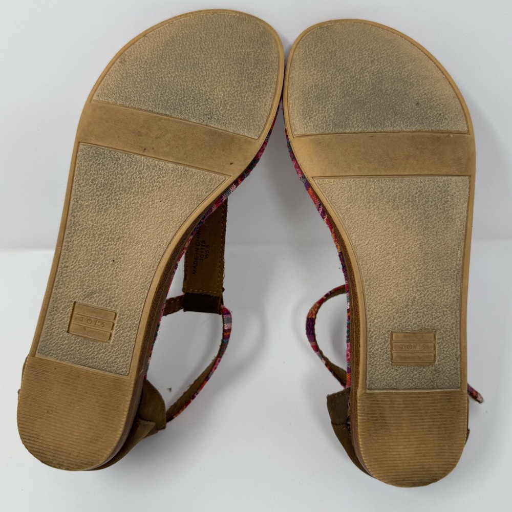 Toms Sandals, Sz‎ 5.5, leather, canvas, boho, hippie, t strap, ankle, beach - Picture 6 of 11